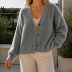 Katalina - Women's Fuzzy Cotton-Blend Cardigan with Button Front