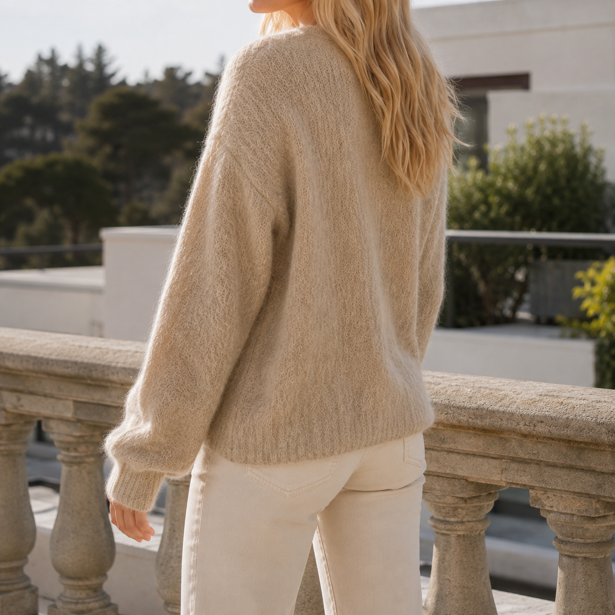 Katalina - Women's Fuzzy Cotton-Blend Cardigan with Button Front