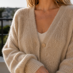 Katalina - Women's Fuzzy Cotton-Blend Cardigan with Button Front