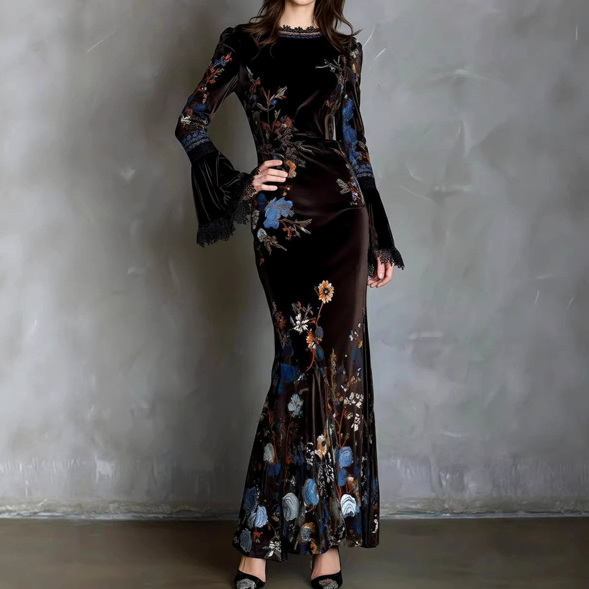Katarina - Women's Floral Embroidered Long Sleeve Maxi Dress 2