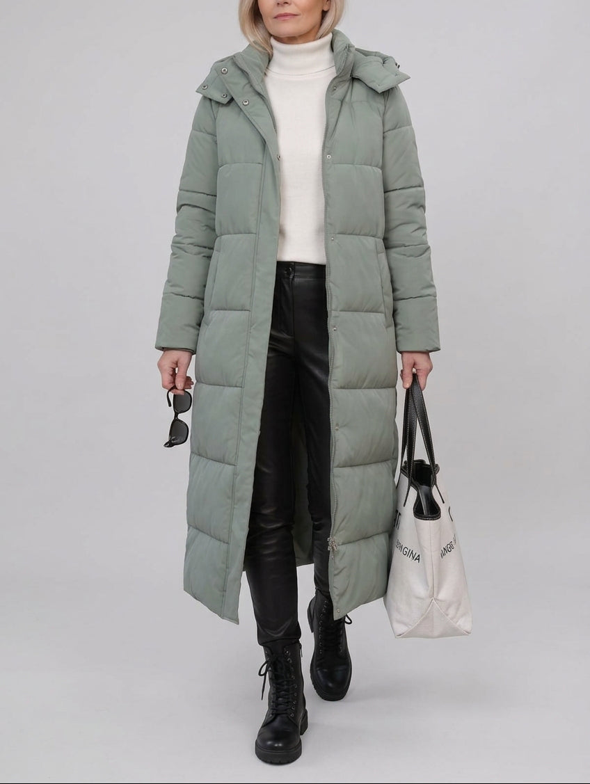 Kate - Women's Channel-Quilted Maxi Puffer Coat with Hood