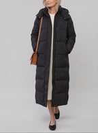 Kate - Women's Channel-Quilted Maxi Puffer Coat with Hood