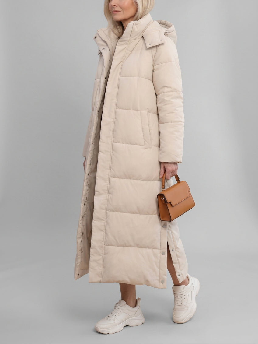 Kate - Women's Channel-Quilted Maxi Puffer Coat with Hood