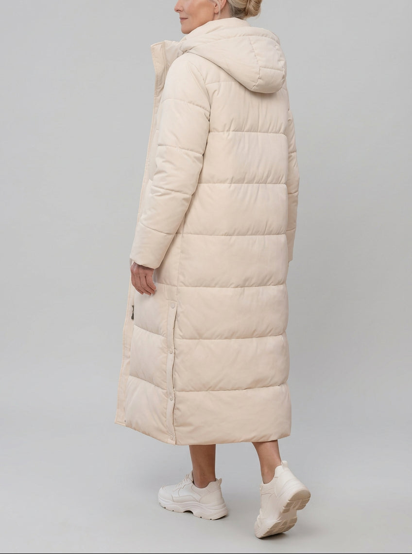 Kate - Women's Channel-Quilted Maxi Puffer Coat with Hood