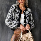 Katia - Women's Leopard Print Round Neck Cropped Cardigan 6