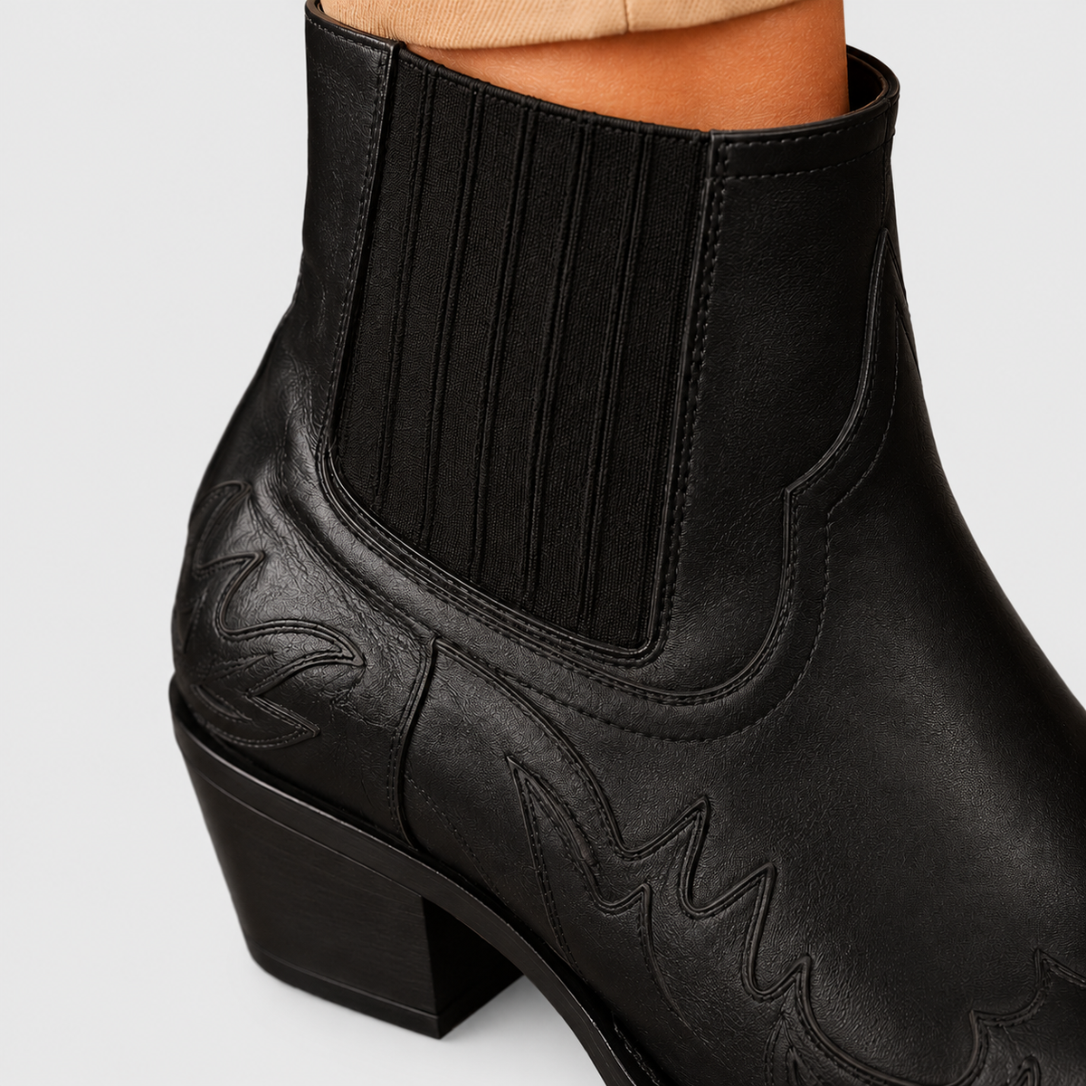 Kaye - Women's Western Leather Ankle Boots with Embroidered Detail