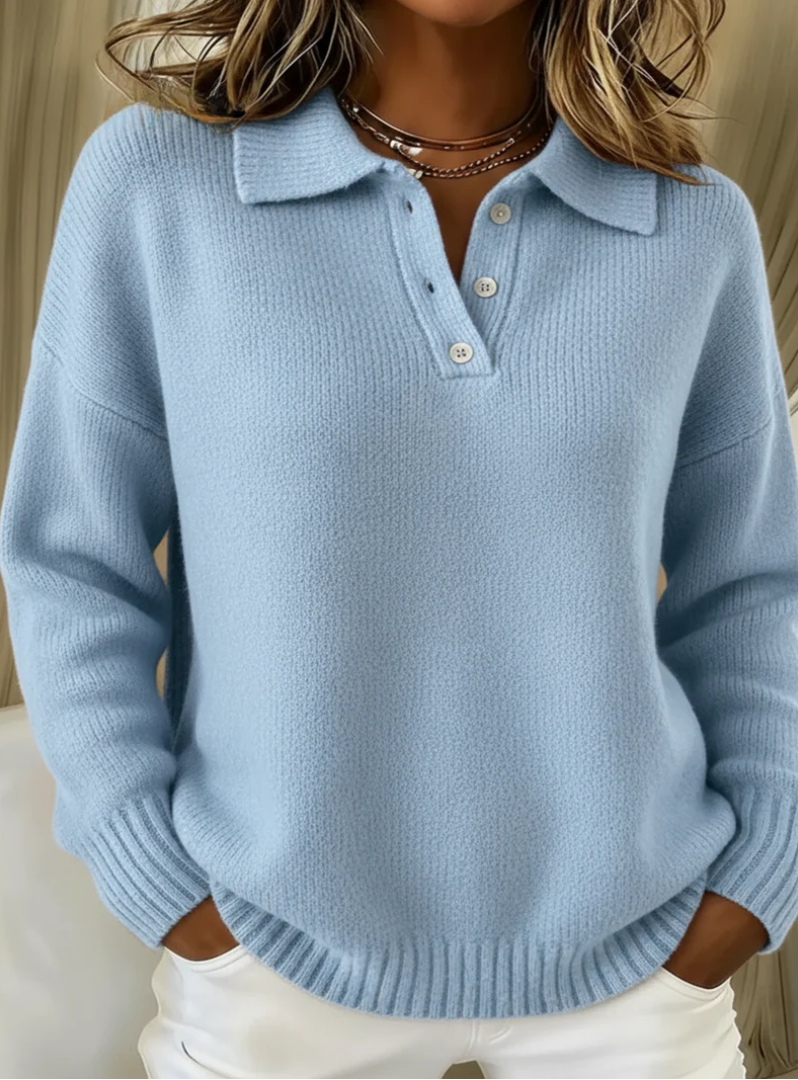 Kayla - Women's Ribbed Knit Polo Sweater