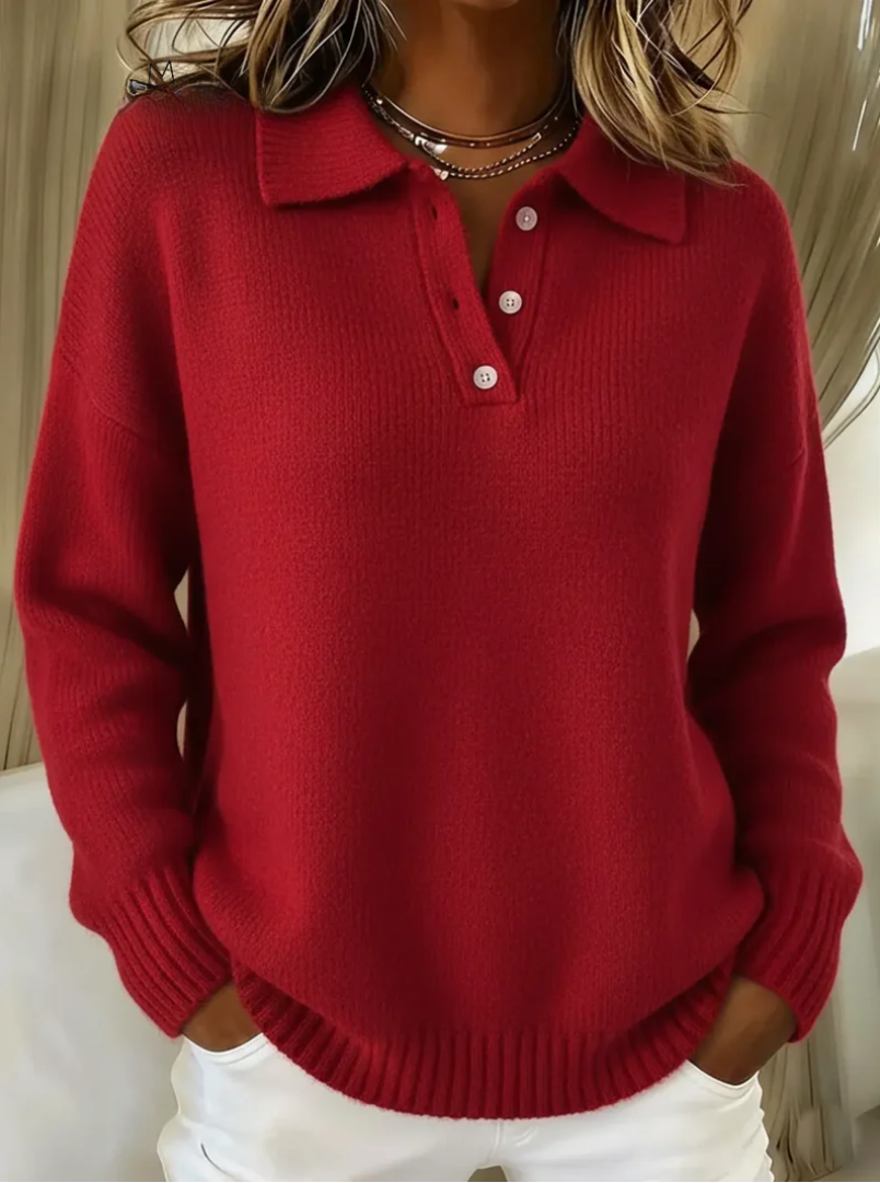 Kayla - Women's Ribbed Knit Polo Sweater