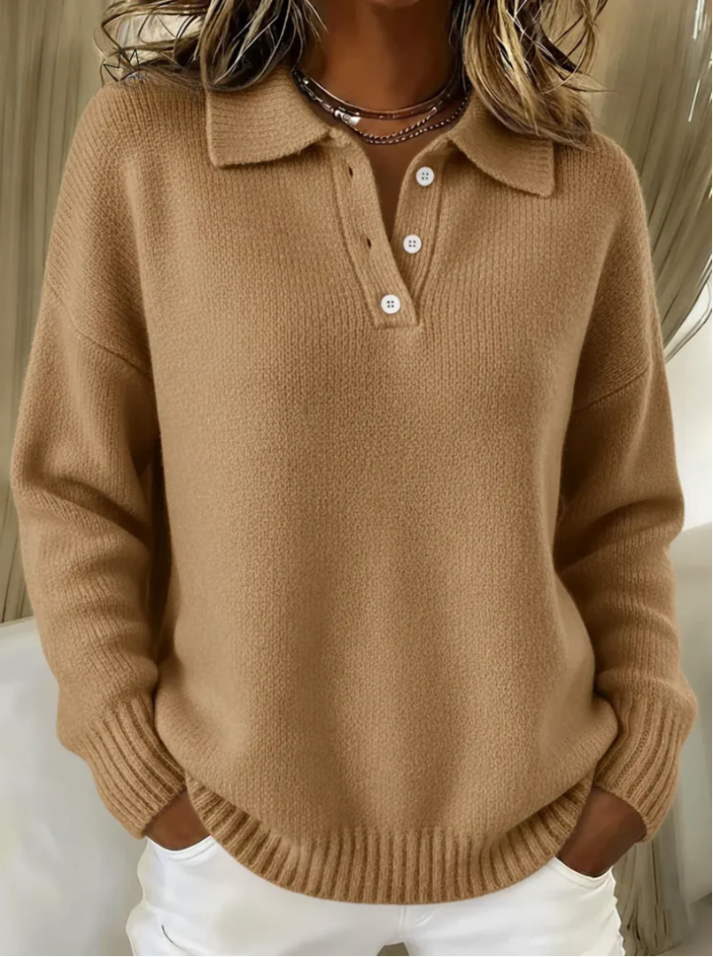 Kayla - Women's Ribbed Knit Polo Sweater