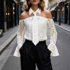 Keely - Women's Off-Shoulder Lace Tie-Neck Blouse 1