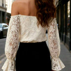 Keely - Women's Off-Shoulder Lace Tie-Neck Blouse 2