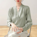 Kehlani  - Women’s Draped Satin Long Sleeve Blouse 4