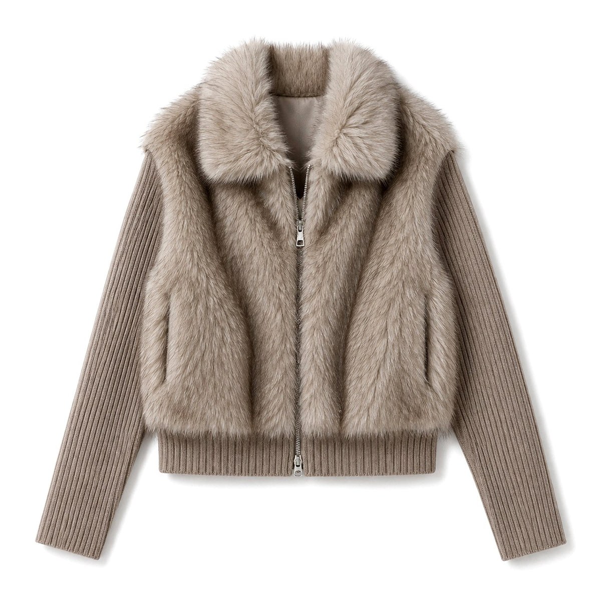 Kendall - Women's Ribbed Knit Trim Faux Fur Cropped Jacket 2