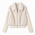 Kendall - Women's Ribbed Knit Trim Faux Fur Cropped Jacket 1