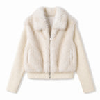 Kendall - Women's Ribbed Knit Trim Faux Fur Cropped Jacket 1