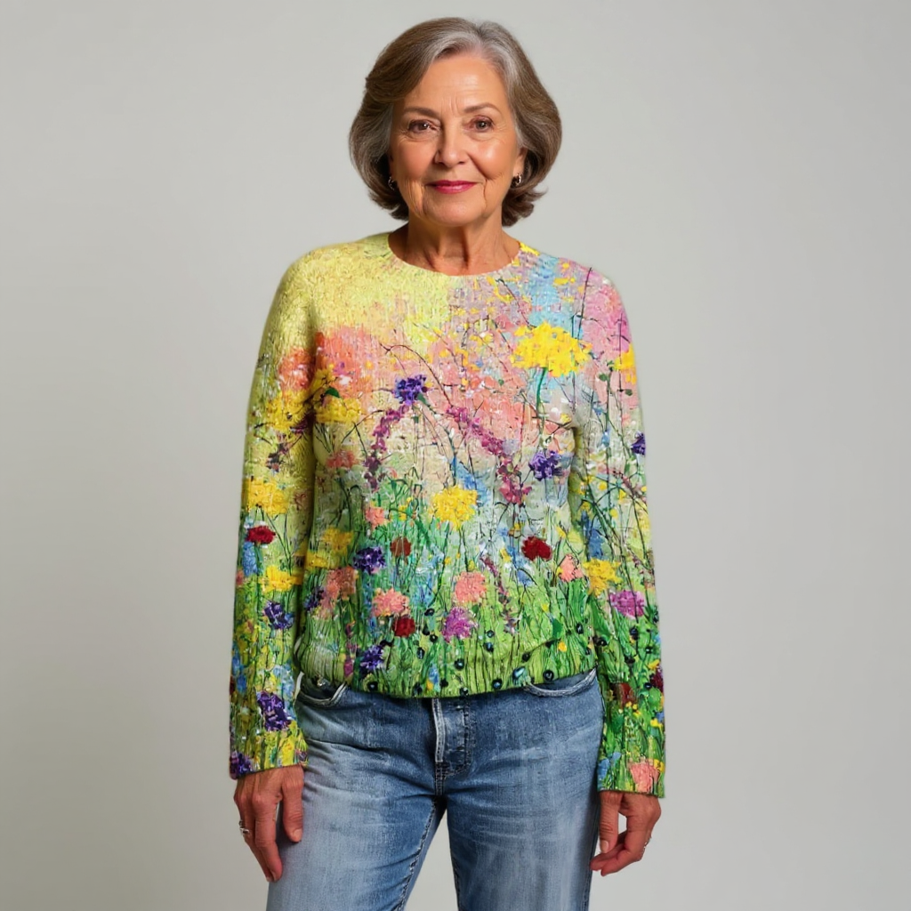 Kiara - Women's Floral Intarsia Crewneck Sweater