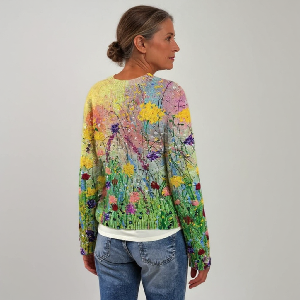 Kiara - Women's Floral Intarsia Crewneck Sweater