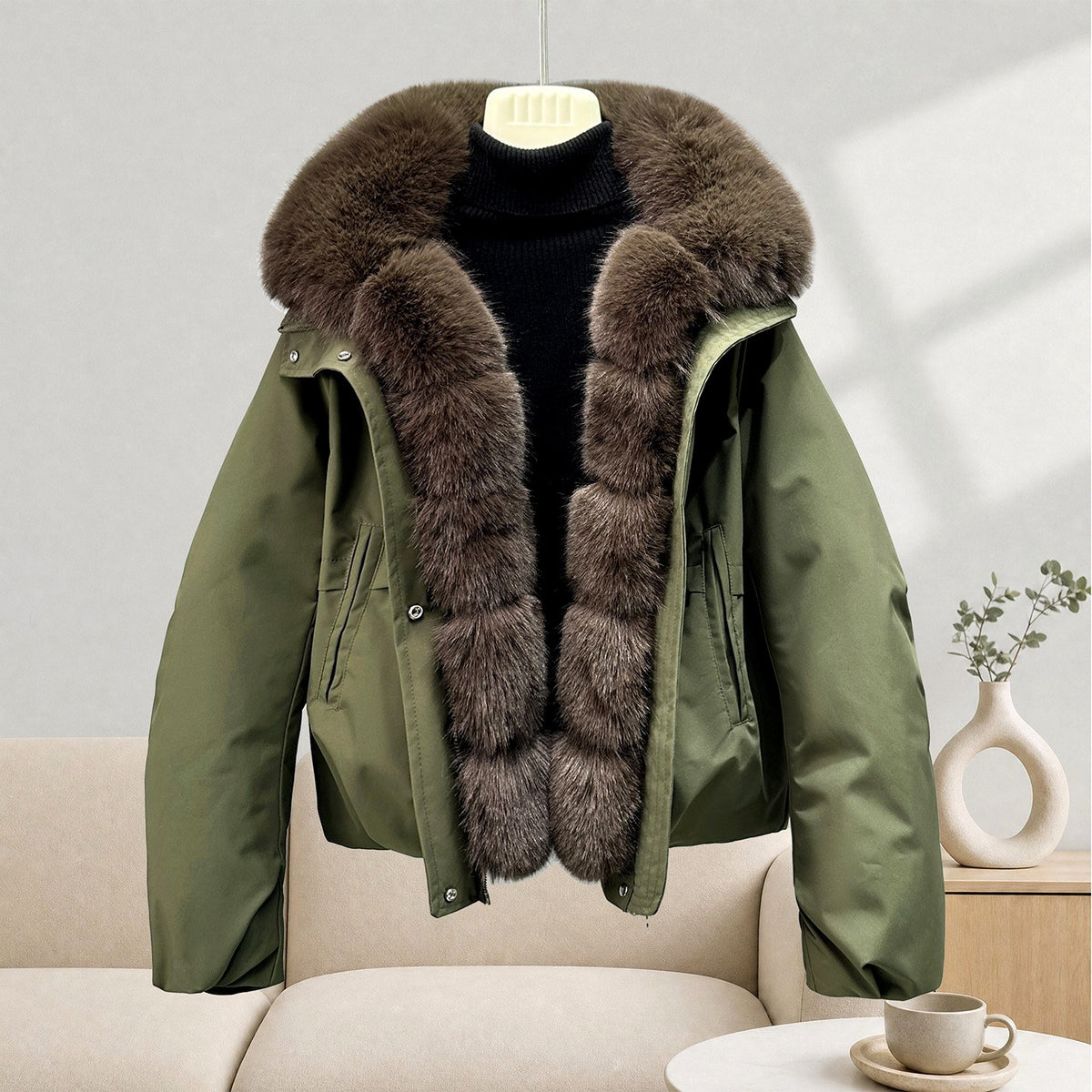 Kimberly - Women’s Cropped Parka with Plush Fur Trim 9