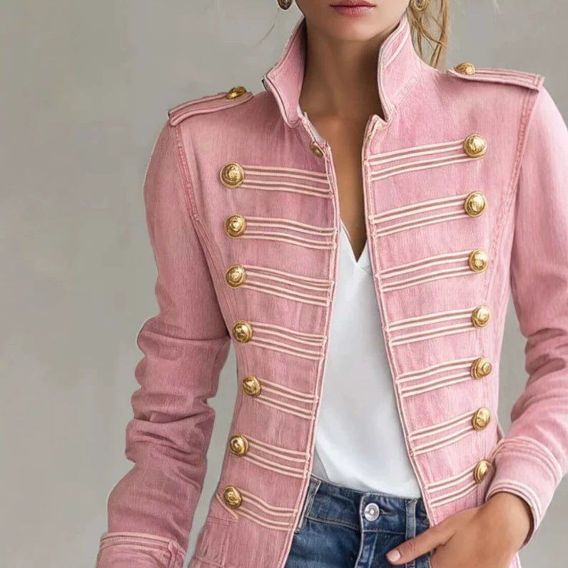 Kimberly - Women's Military Style Trimmed Button Jacket 1