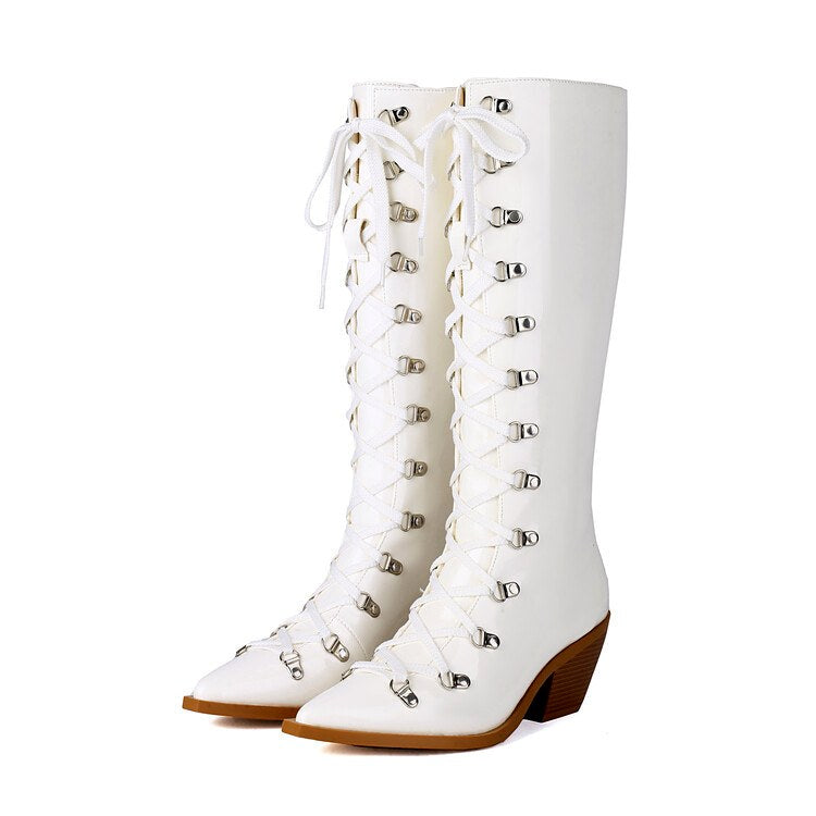 Kollyns - Women’s Patent Leather Lace Up Tall Boots 3