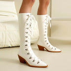 Kollyns - Women’s Patent Leather Lace Up Tall Boots 7
