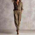 Ksenia - Women's Plaid Collared Tapered Leg Jumpsuit 1