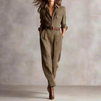 Ksenia - Women's Plaid Collared Tapered Leg Jumpsuit 1