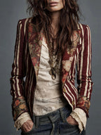 Kyra - Women's Tailored Floral-Cuff Striped Blazer 3