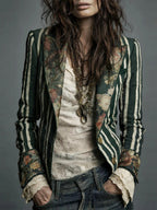 Kyra - Women's Tailored Floral-Cuff Striped Blazer 4