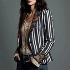 Kyra - Women's Tailored Floral-Cuff Striped Blazer 7