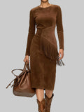 Lainey - Women's Asymmetric Waist Fringe Faux Suede Dress 2