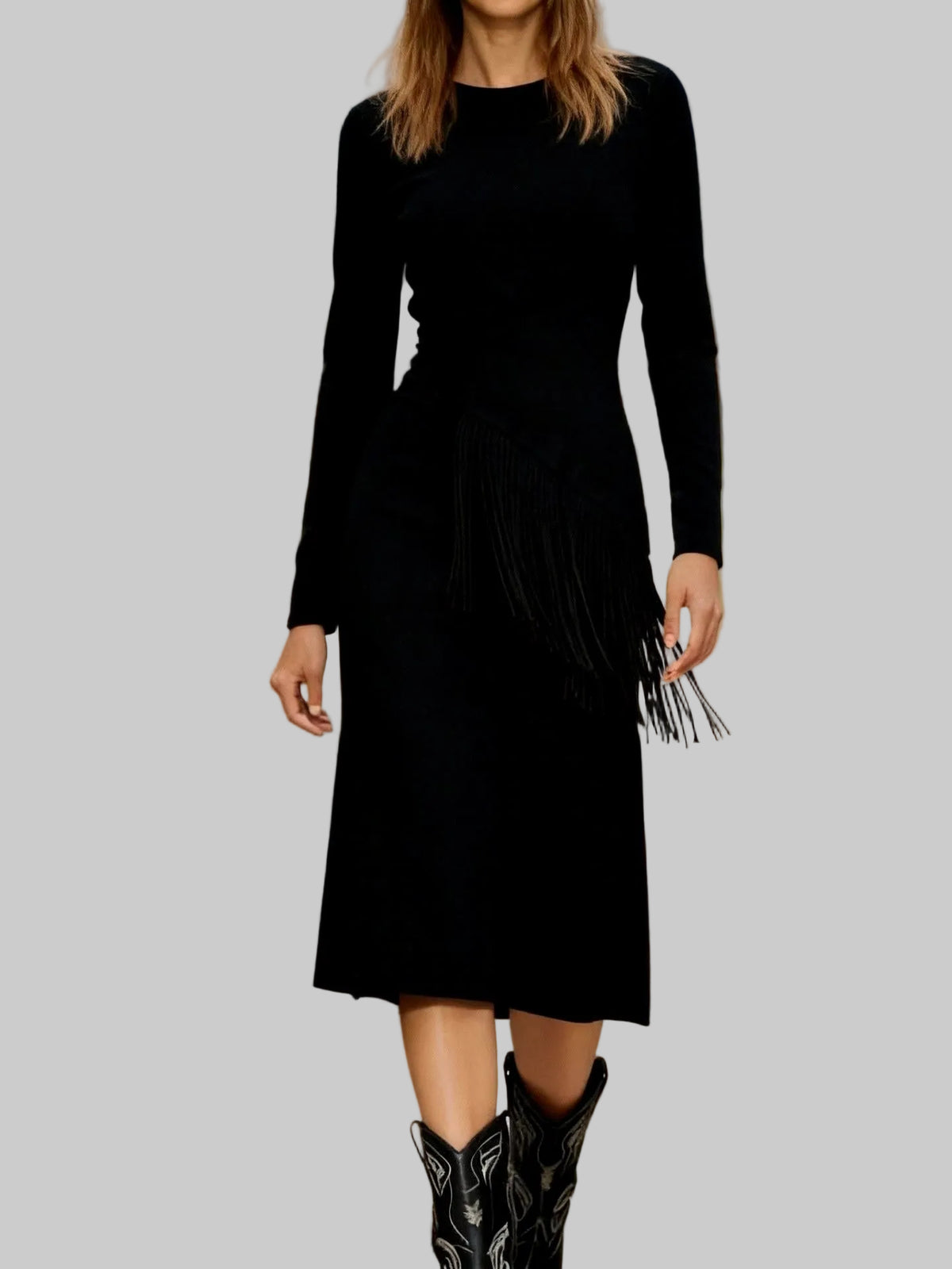 Lainey - Women's Asymmetric Waist Fringe Faux Suede Dress 3