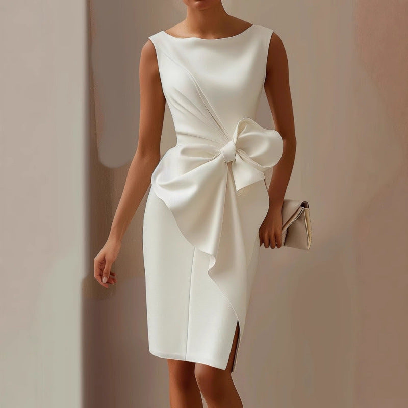 Lara - Women's Boat Neck Fitted Side Slit Formal Dress 1