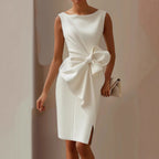 Lara - Women's Boat Neck Fitted Side Slit Formal Dress 1