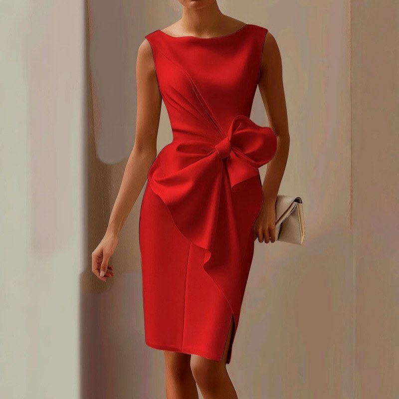 Lara - Women's Boat Neck Fitted Side Slit Formal Dress 2