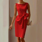 Lara - Women's Boat Neck Fitted Side Slit Formal Dress 2