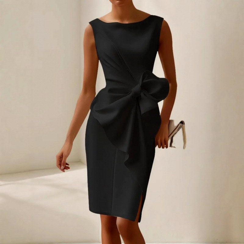 Lara - Women's Boat Neck Fitted Side Slit Formal Dress 3