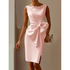 Lara - Women's Boat Neck Fitted Side Slit Formal Dress 4