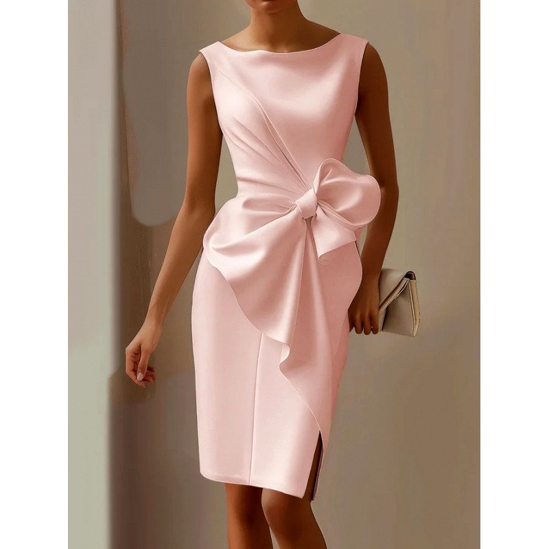 Lara - Women's Boat Neck Fitted Side Slit Formal Dress 4