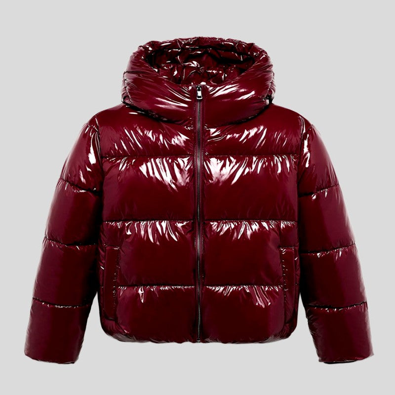 Lara - Women's Zip-Up Glossy Puffer with Adjustable Hood 2