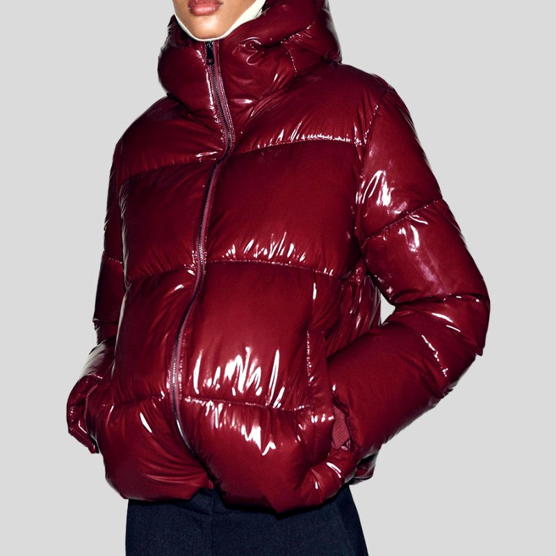 Lara - Women's Zip-Up Glossy Puffer with Adjustable Hood 3