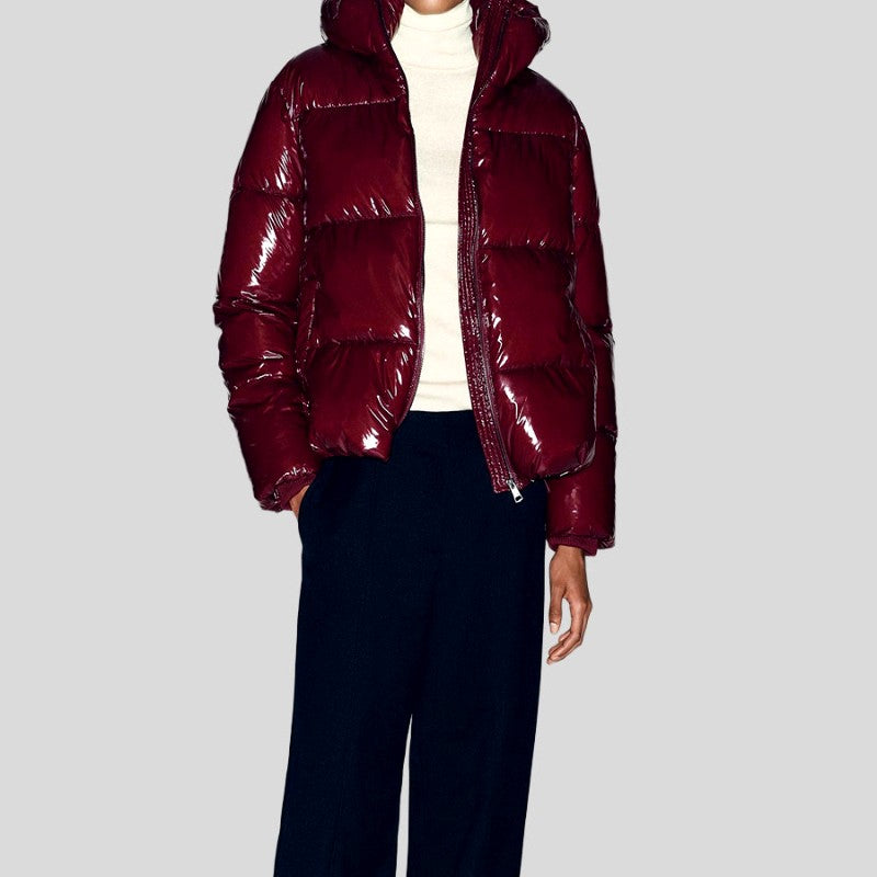 Lara - Women's Zip-Up Glossy Puffer with Adjustable Hood 4