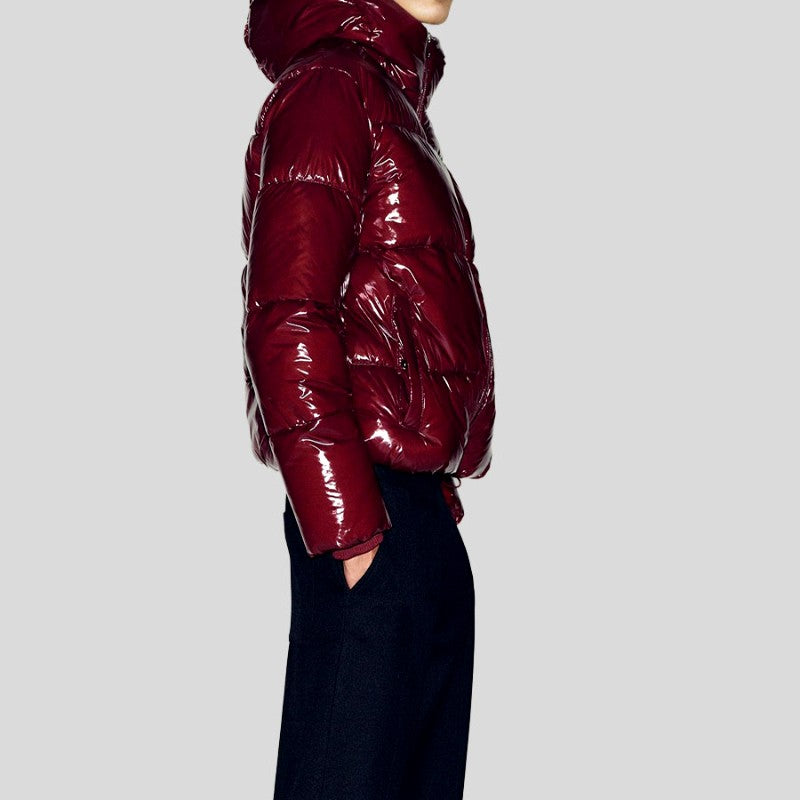 Lara - Women's Zip-Up Glossy Puffer with Adjustable Hood 5