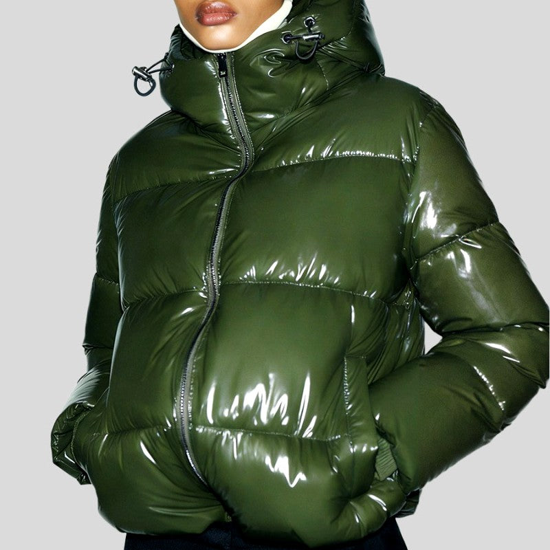 Lara - Women's Zip-Up Glossy Puffer with Adjustable Hood 8
