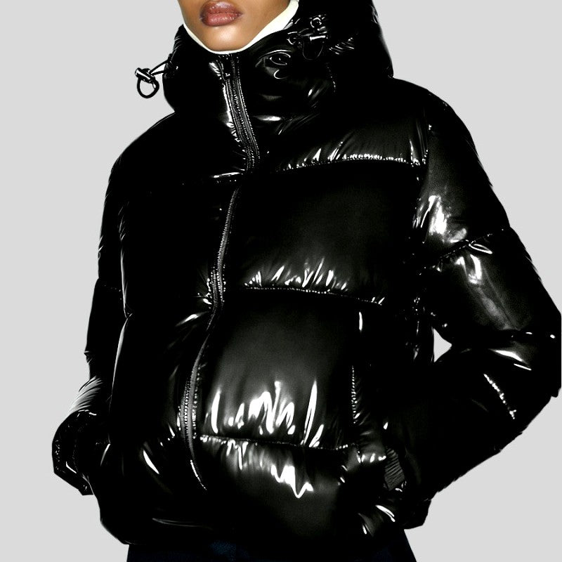 Lara - Women's Zip-Up Glossy Puffer with Adjustable Hood 9