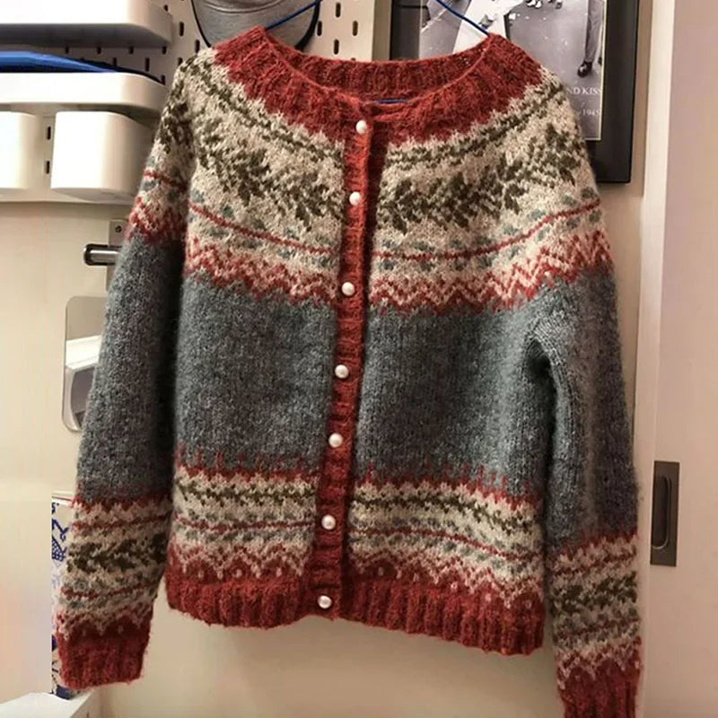 Laura - Women's Fair Isle Button-Front Cardigan
