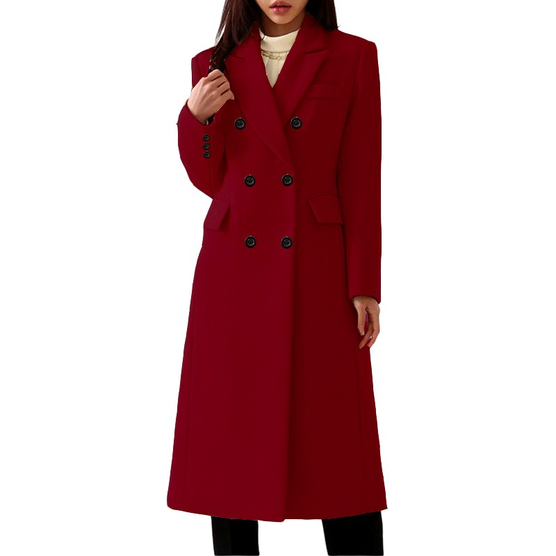 Laura - Women's Longline Double-Breasted Lapel Coat 1
