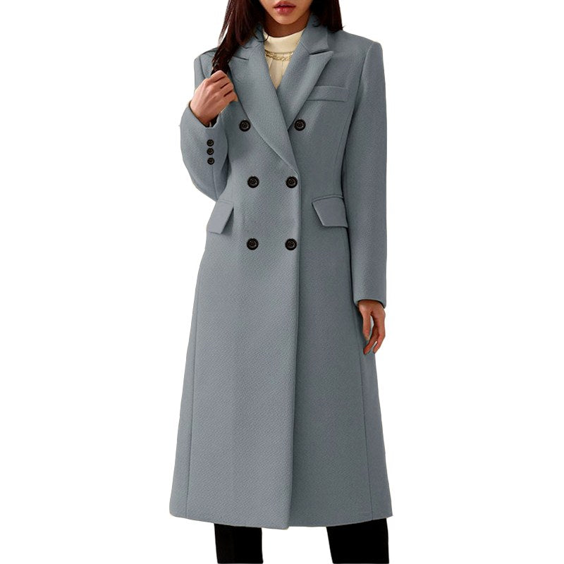 Laura - Women's Longline Double-Breasted Lapel Coat 4