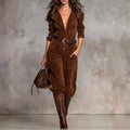 Laurel - Women's Suede Long Sleeve Collared Jumpsuit 1
