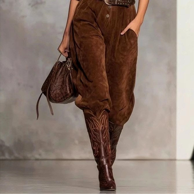 Laurel - Women's Suede Long Sleeve Collared Jumpsuit 3